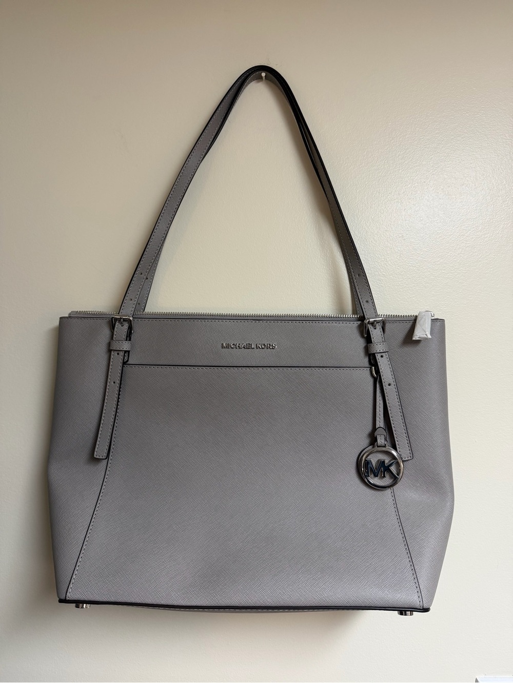 Michael Kors Gray Saffiano Leather Tote with MK Charm